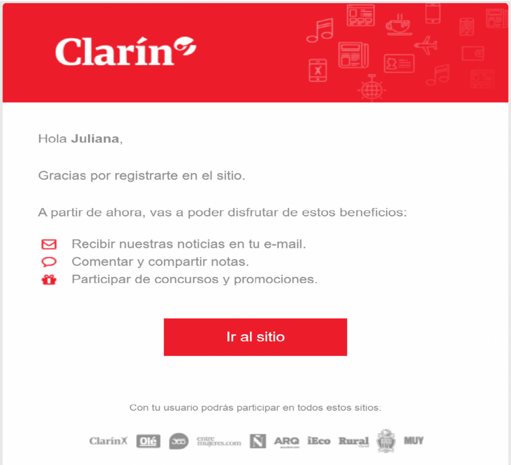 Ejemplo de newsletter de Clarín